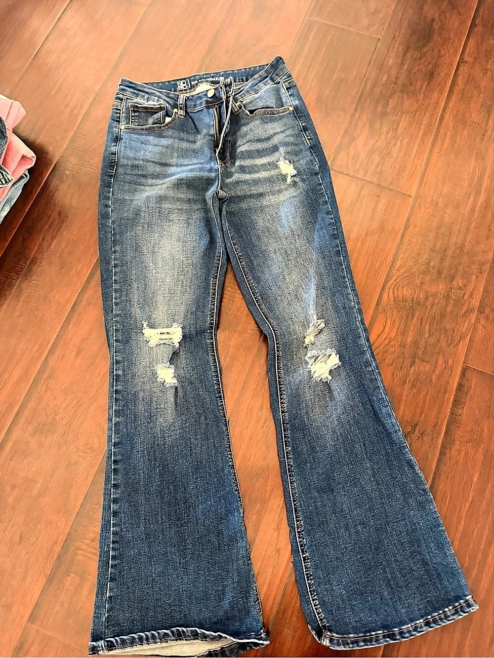 No Boundaries Flare Jeans Distressed Blue Waist 11